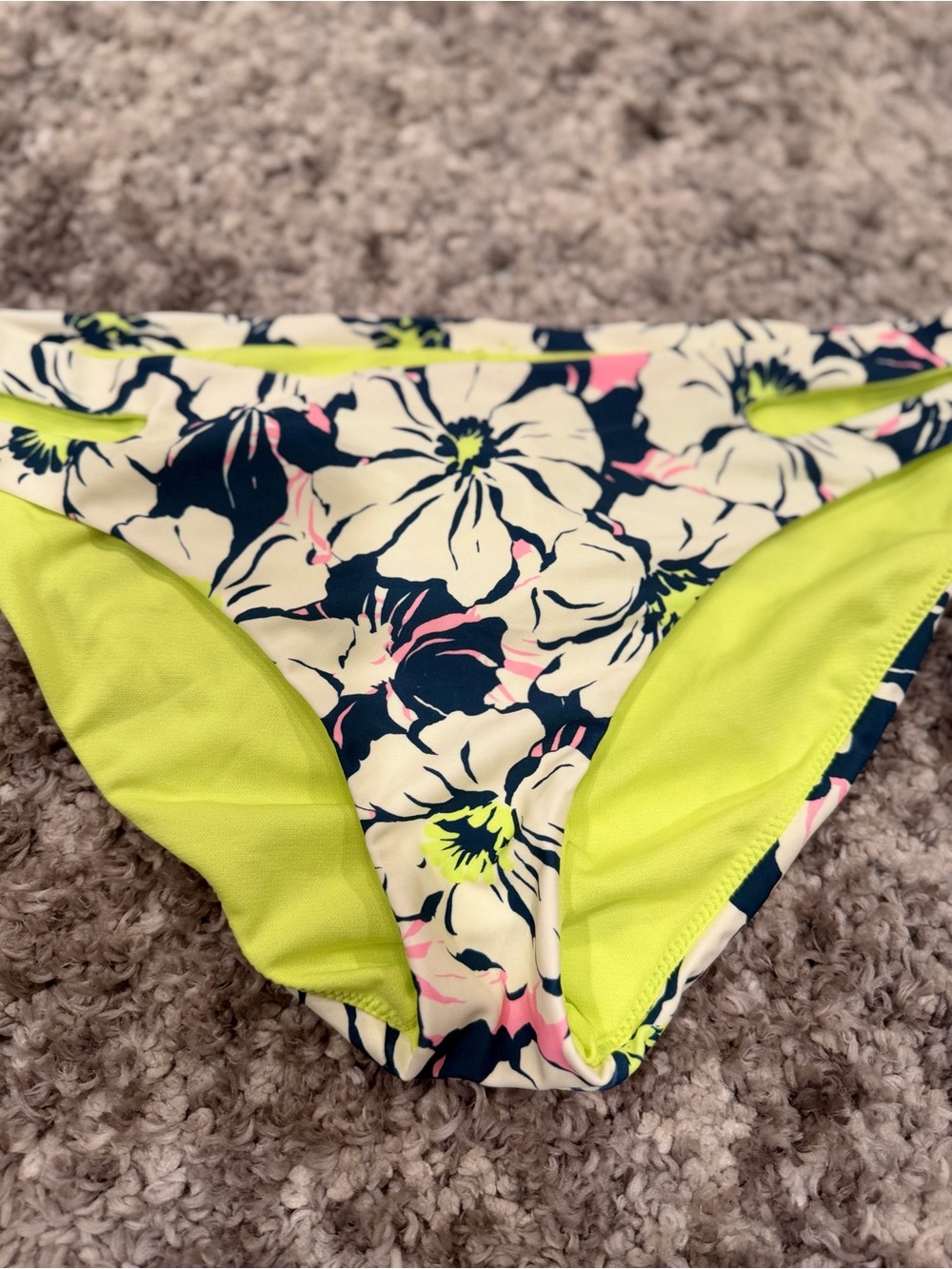 Raisins Floral Bikini Bottom in Navy, White & Neon Yellow